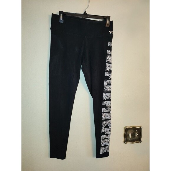 Victoria's Secret Pants - Women's Rare Pink Yoga Victoria’s Secret Black Leggings with Rhinestones Size M